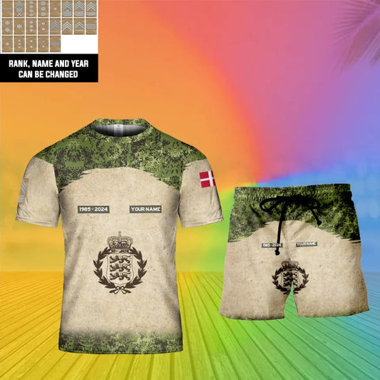 Personalized Denmark Soldier/ Veteran Camo With Name And Rank Combo T-Shirt + Short 3D Printed  - 04072401UT