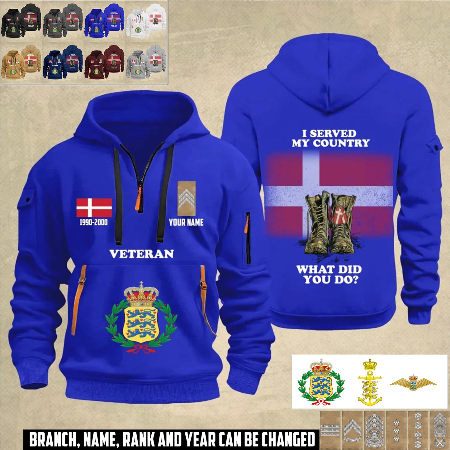 Personalized Denmark Soldier/ Veteran With Name, Year And Rank Zip Hoodie Multicolor - 17362944