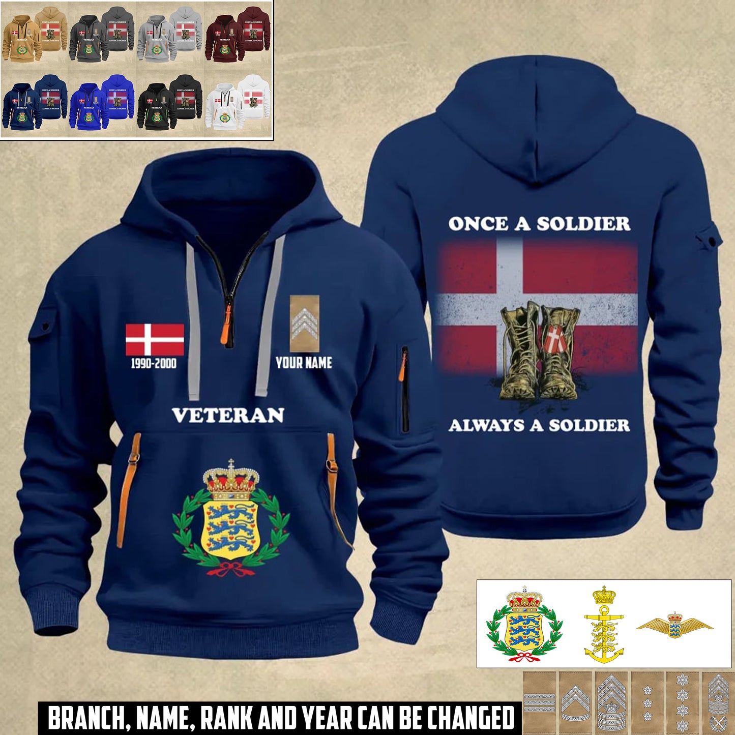 Personalized Denmark Soldier/ Veteran With Name, Year And Rank Zip Hoodie Multicolor - 17356032