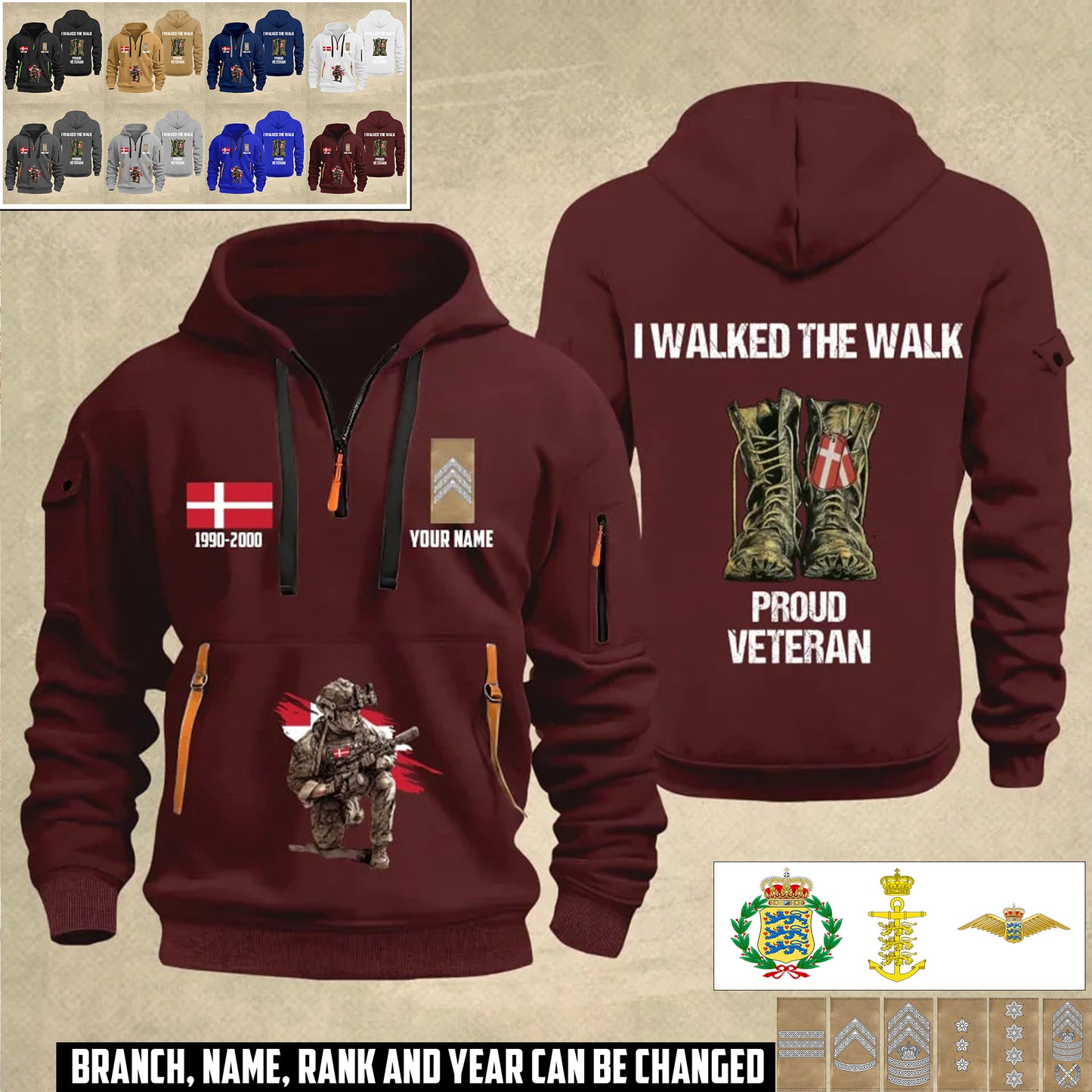 Personalized Denmark Soldier/ Veteran With Name, Year And Rank Zip Hoodie Multicolor - 17355168