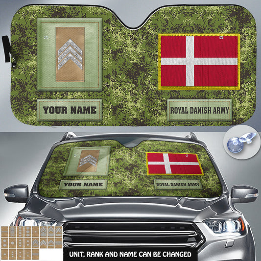 Pare-soleil de voiture personnalisé avec camouflage soldat/vétéran du Danemark avec nom et grade - 17230752