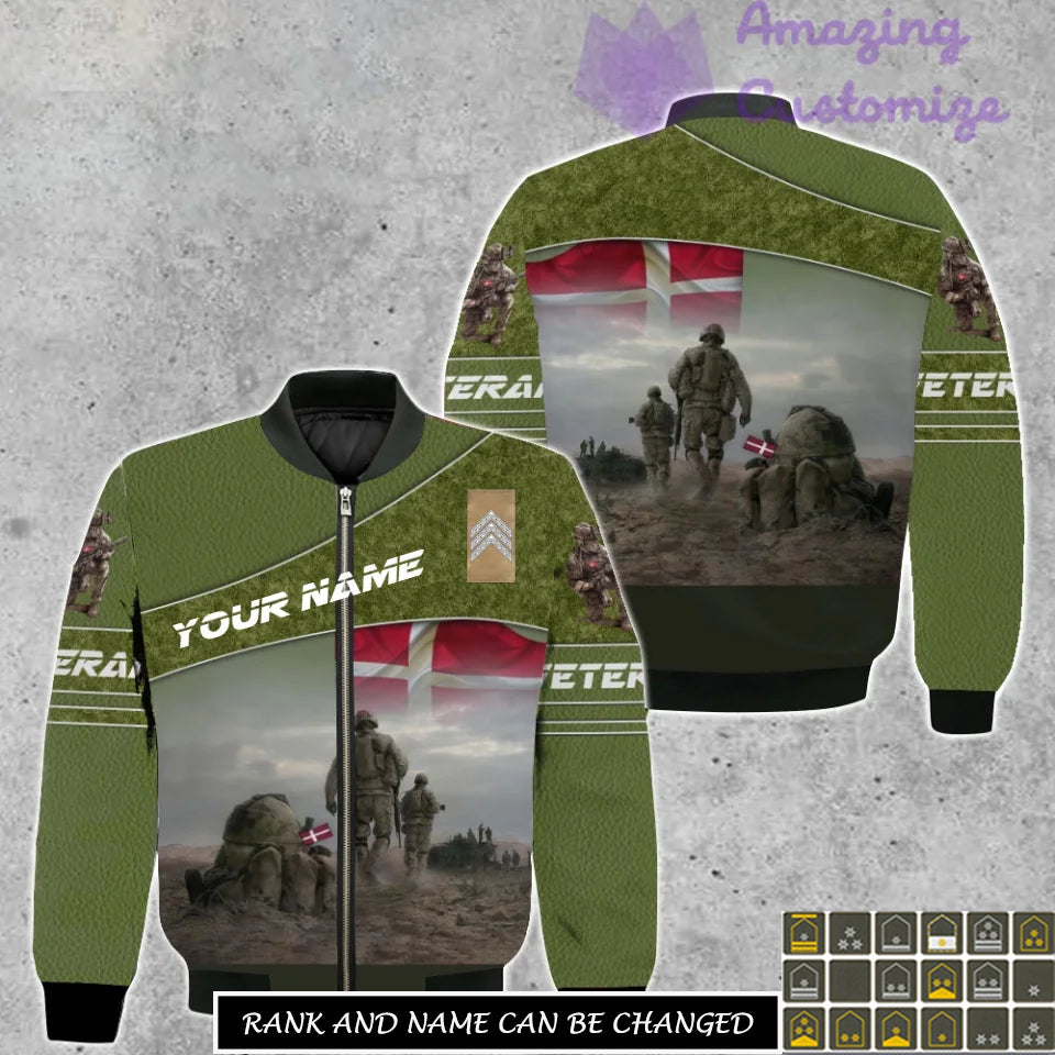 Personalized Denmark Soldier/Veteran Camo with Name, Rank Bomber All Over Printed - 17265312