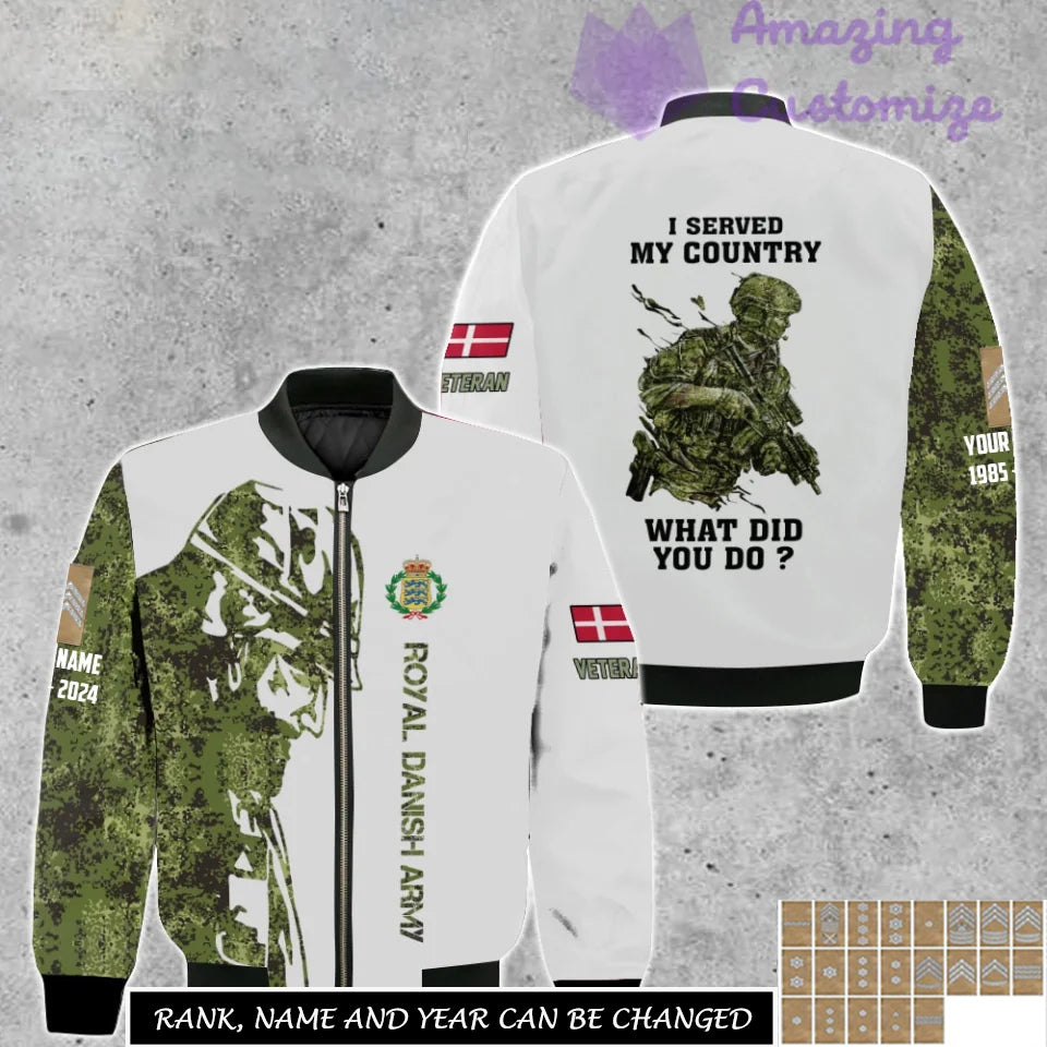 Personalized Denmark Soldier/Veteran Camo with Name, Rank Bomber All Over Printed - 17262720