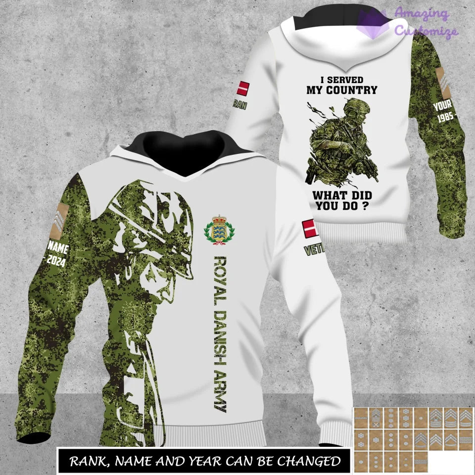 Personalized Denmark Soldier/Veteran Camo with Name, Rank Hoodie All Over Printed - 17262720