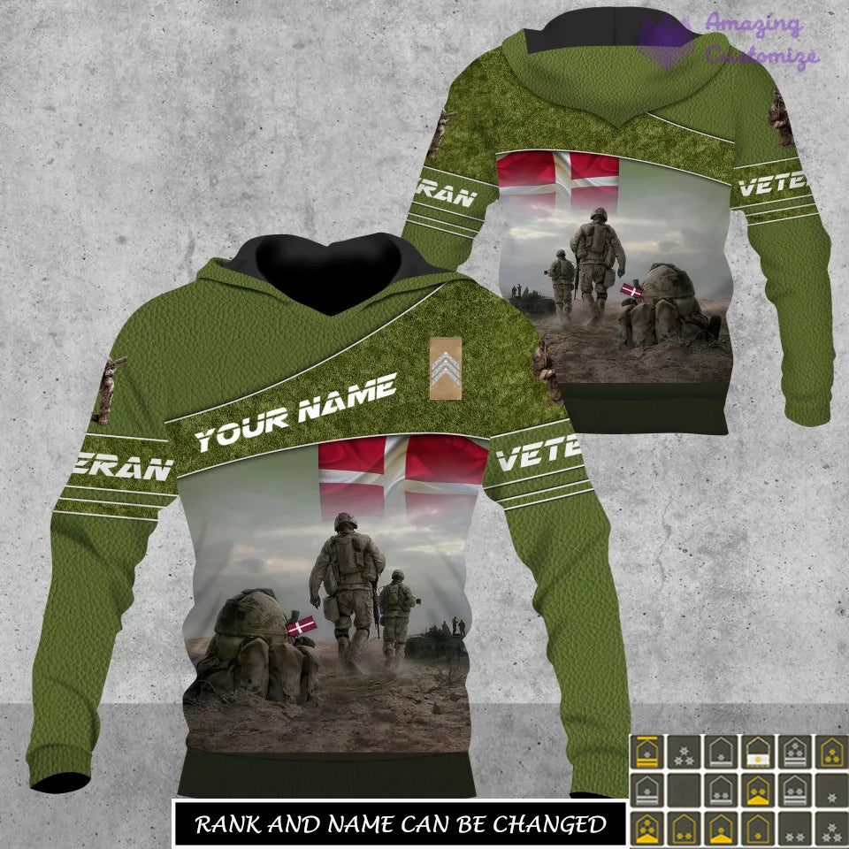 Personalized Denmark Soldier/Veteran Camo with Name, Rank Hoodie All Over Printed - 17265312