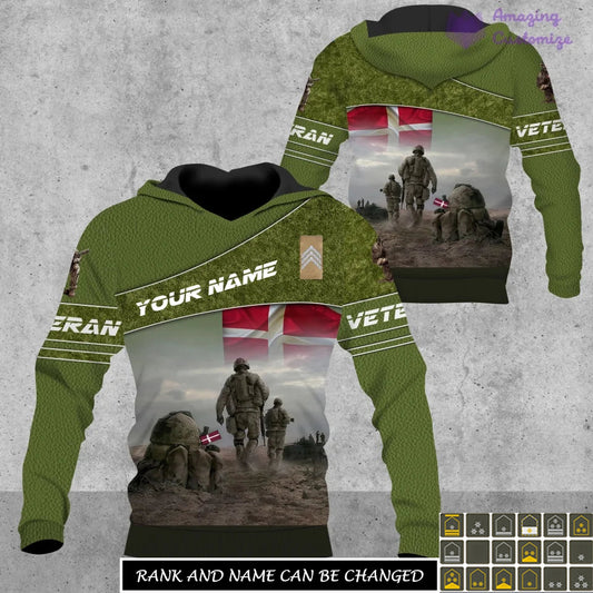 Sweat à capuche personnalisé avec camouflage soldat/vétéran du Danemark avec nom et grade imprimé sur toute la surface - 17265312