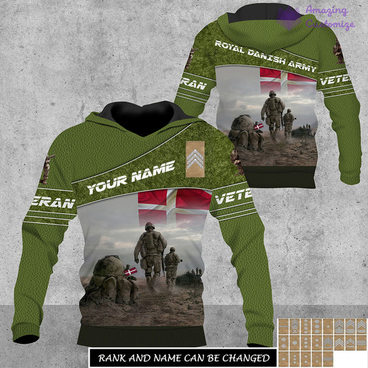 Personalized Denmark Soldier/Veteran Camo with Name, Rank Hoodie All Over Printed - 17267904