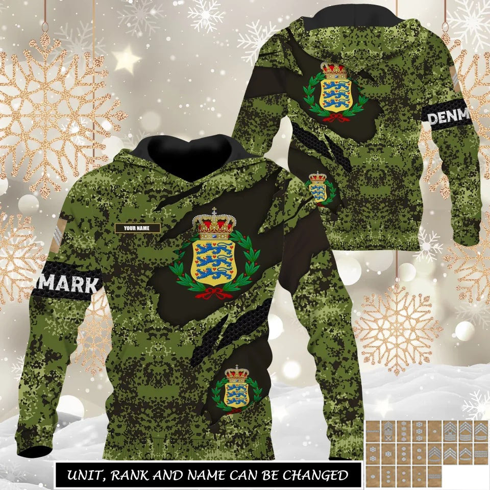 Personalized Denmark Soldier/Veteran Camo with Rank And Name Sweater All Over Printed - 17331840