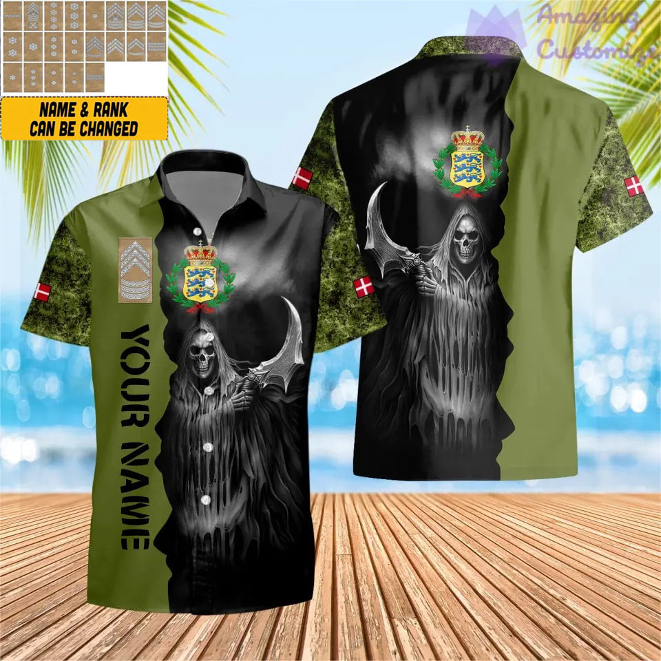 Personalized Denmark Soldier/ Veteran Camo With Name And Rank Hawaii Shirt 3D Printed - 2601240001