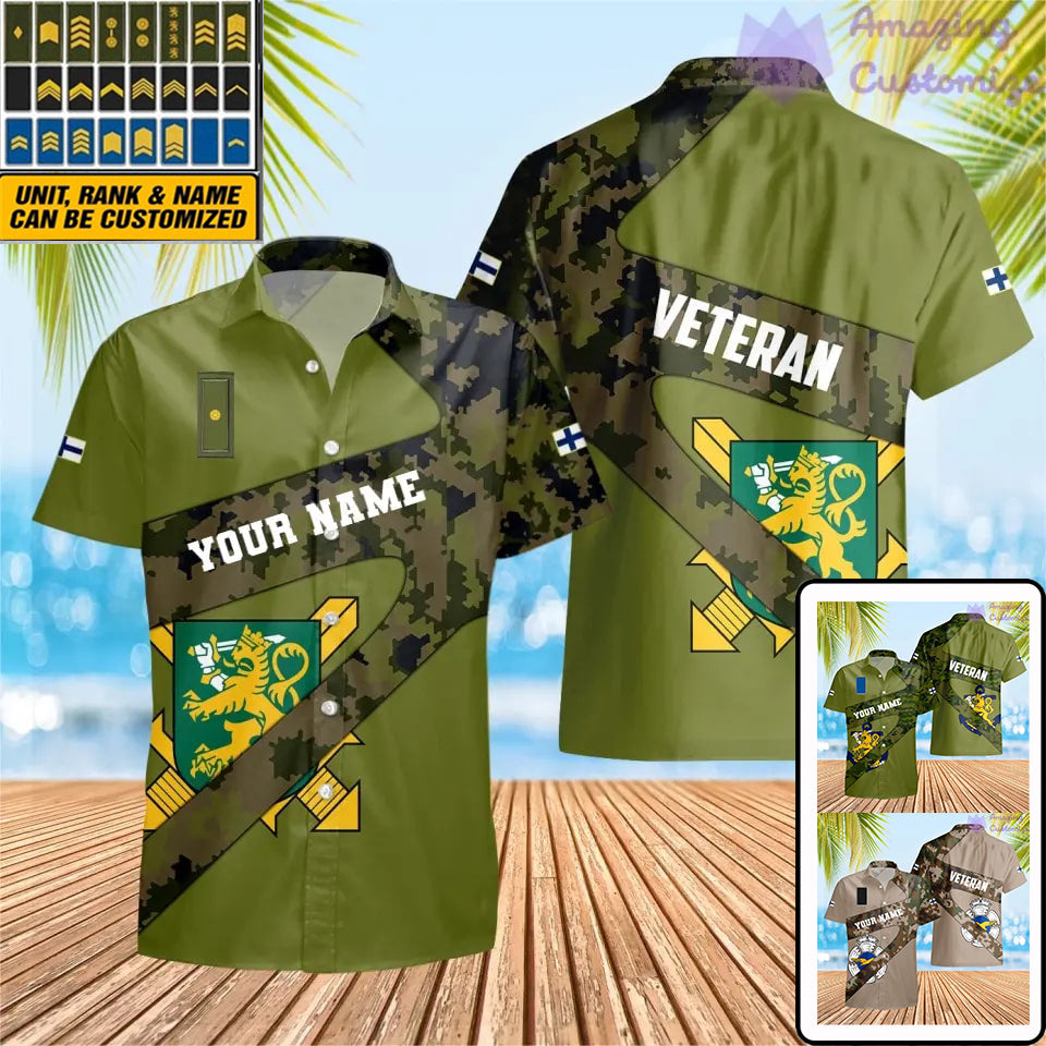 T-shirt Hawaï personnalisé avec camouflage soldat/vétéran finlandais avec nom et grade imprimé en 3D - 3001240001