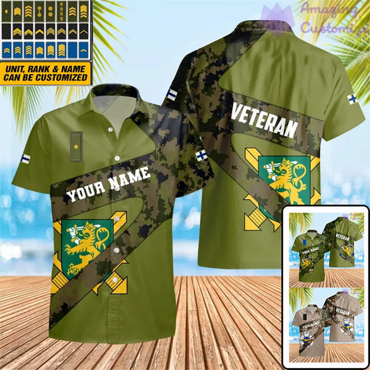 T-shirt Hawaï personnalisé avec camouflage soldat/vétéran finlandais avec nom et grade imprimé en 3D - 3001240001