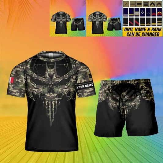 T-shirt personnalisé avec camouflage soldat/vétéran de la France avec nom et grade combinés + short imprimés en 3D - 18Mar2401