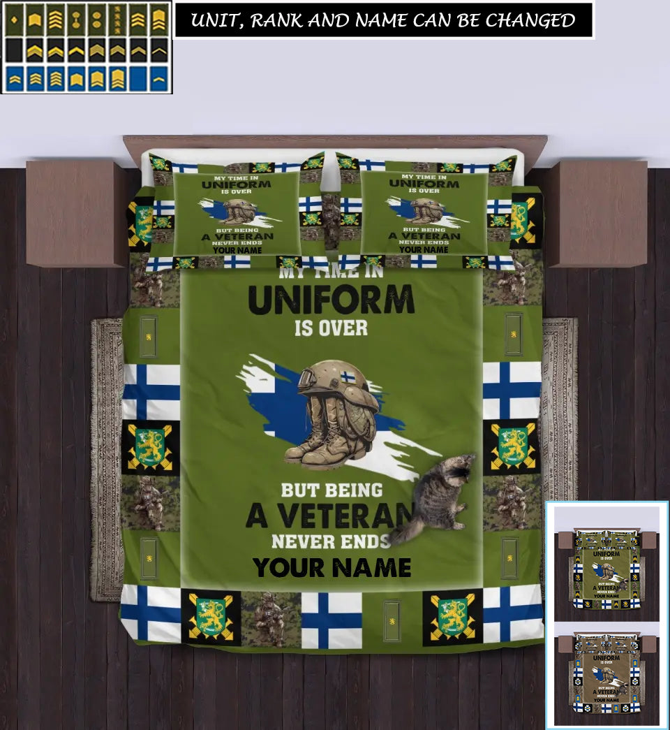 Personalized Finland Soldier/ Veteran Camo With Name And Rank Bedding Set - 17243712