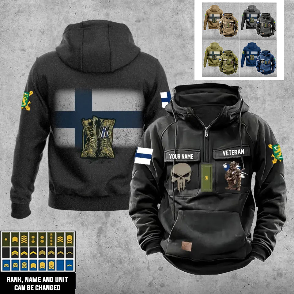 Personalisierter Finnland-Soldat/Veteran mit Rang und Namen, Vintage-Kapuzenpullover, komplett bedruckt – 17203968