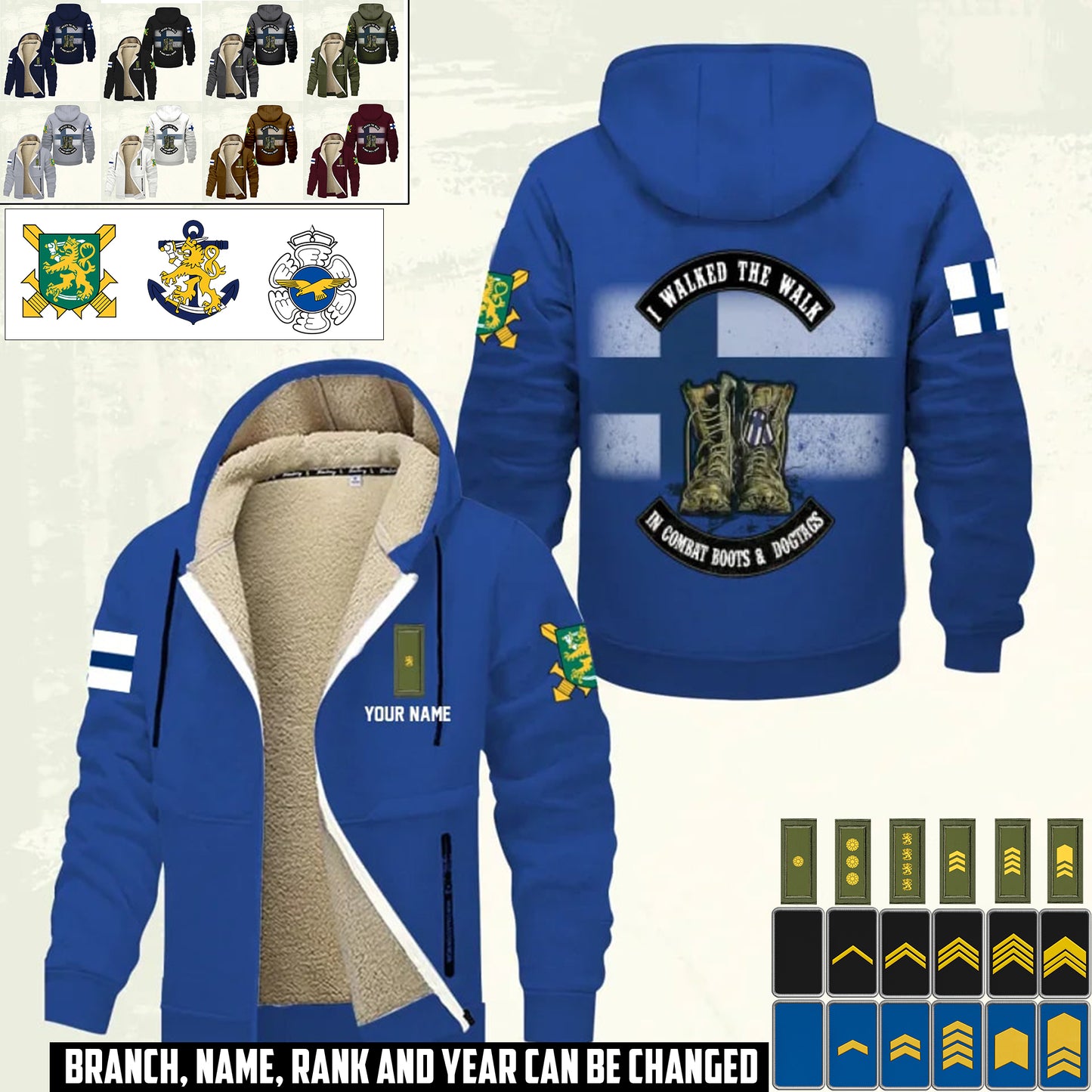 Personalized Finland Soldier/ Veteran With Name And Rank Hoodie Zip Velvet Coat - 17360964