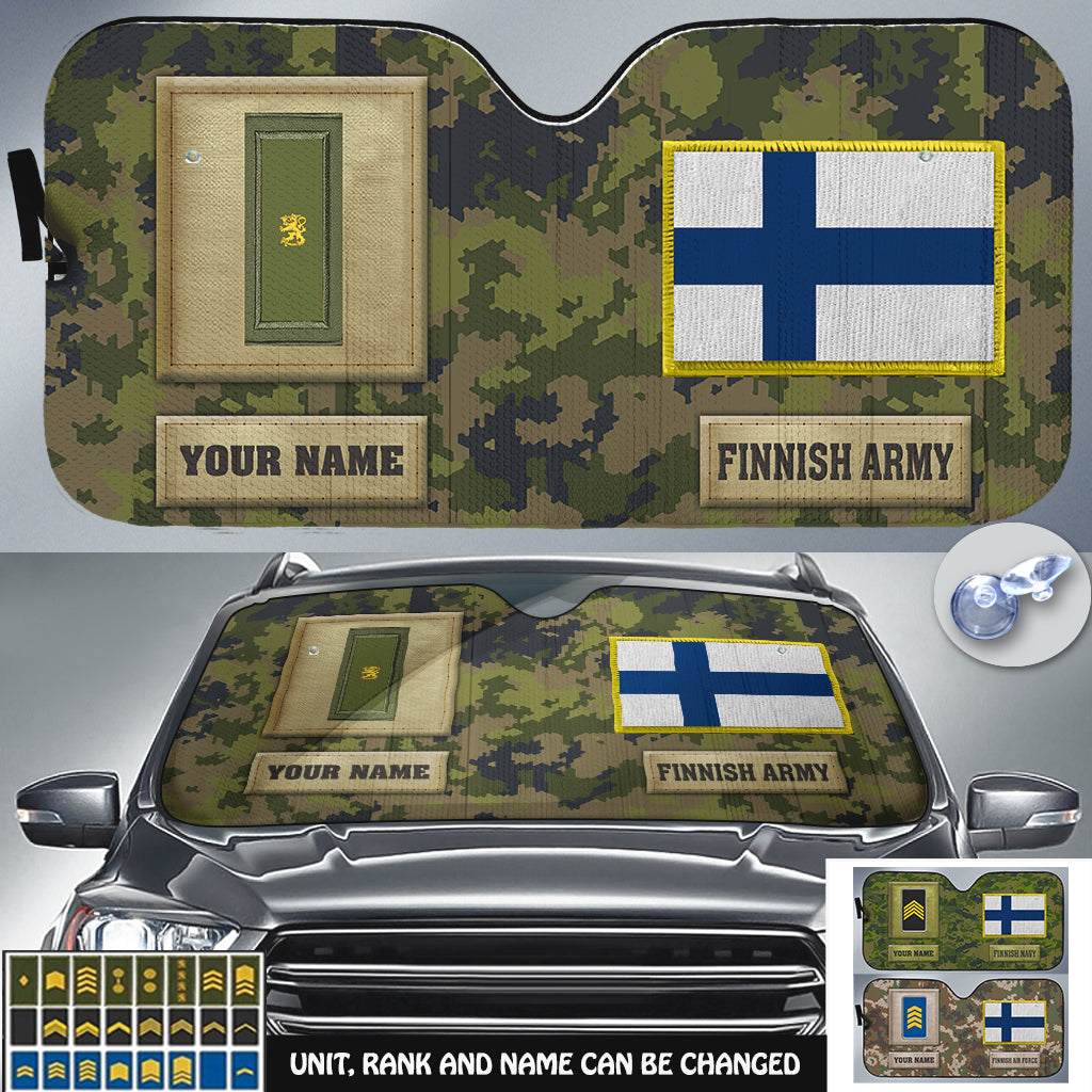 Pare-soleil de voiture personnalisé avec camouflage soldat/vétéran finlandais avec nom et grade - 17230752