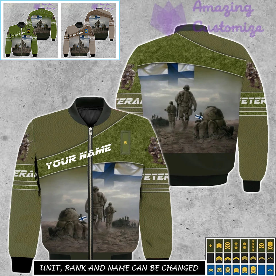 Personalized Finland Soldier/Veteran Camo with Name, Rank Bomber All Over Printed - 17265312