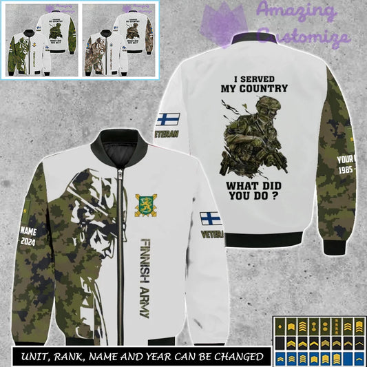 Personalized Finland Soldier/Veteran Camo with Name, Rank Bomber All Over Printed - 17262720