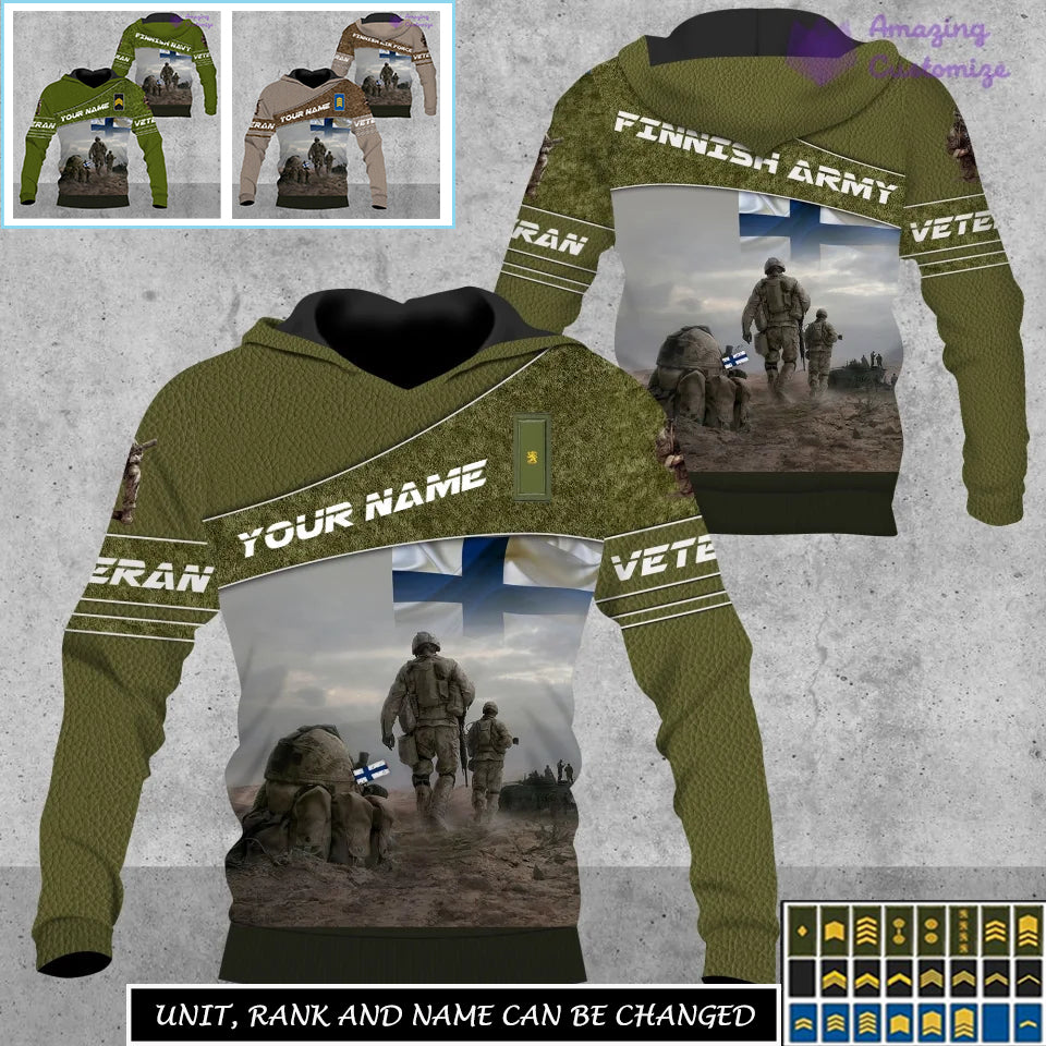 Sweat à capuche personnalisé avec camouflage soldat/vétéran finlandais avec nom et grade imprimé sur toute la surface - 17267904