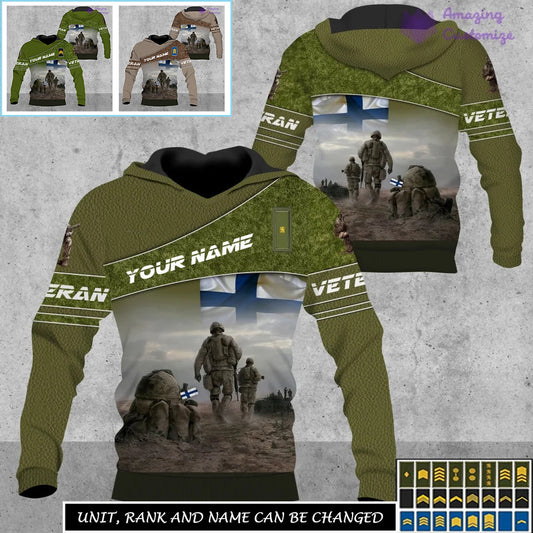 Personalisierter Kapuzenpullover mit Camouflage-Muster für finnische Soldaten/Veteranen mit Namen und Rang, komplett bedruckt – 17265312