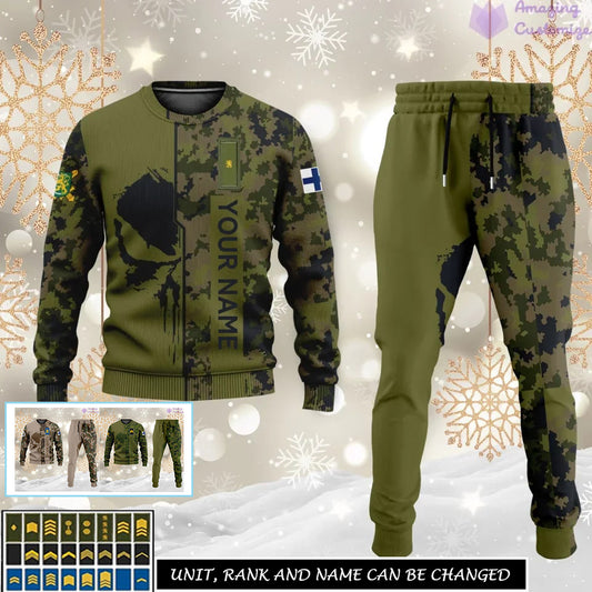 Personalized Finland Soldier/Veteran Camo with Rank And Name Combo Sweater + Jogger - 17152992