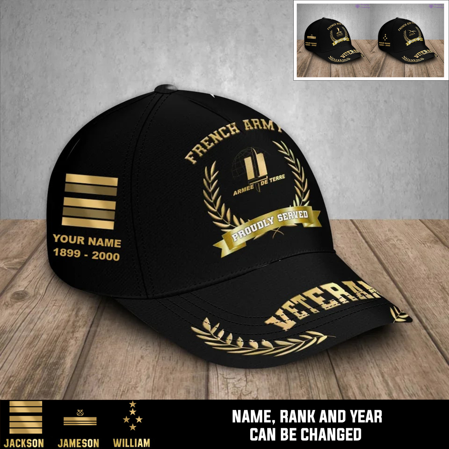 Personalized Rank, Year And Name France Soldier/Veterans Baseball Cap - 17282592