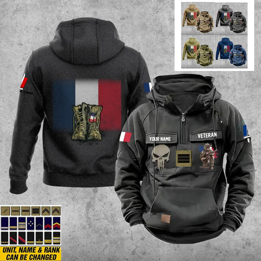 Sweat à capuche vintage personnalisé soldat/vétéran de la France avec grade et nom imprimé sur toute la surface - 17203968