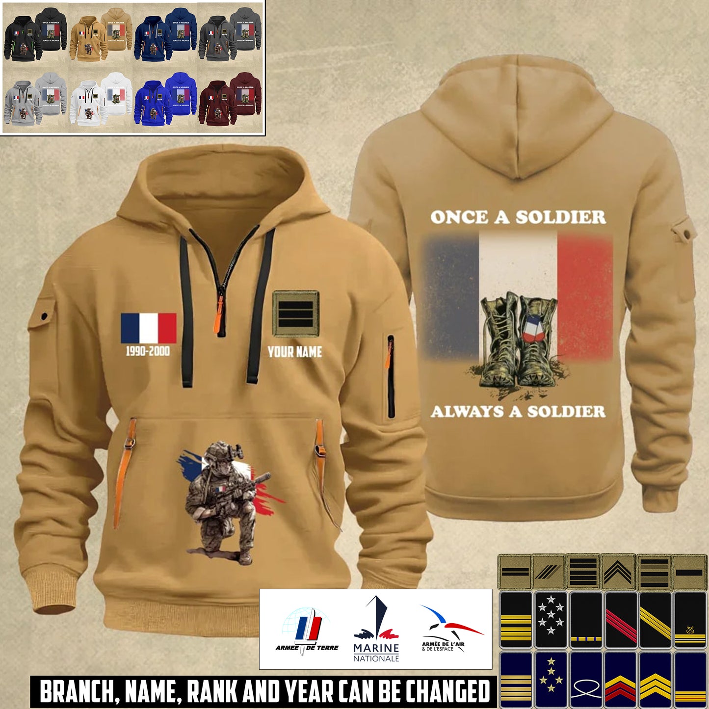 Personalized France Soldier/ Veteran With Name, Year And Rank Zip Hoodie Multicolor - 17353440