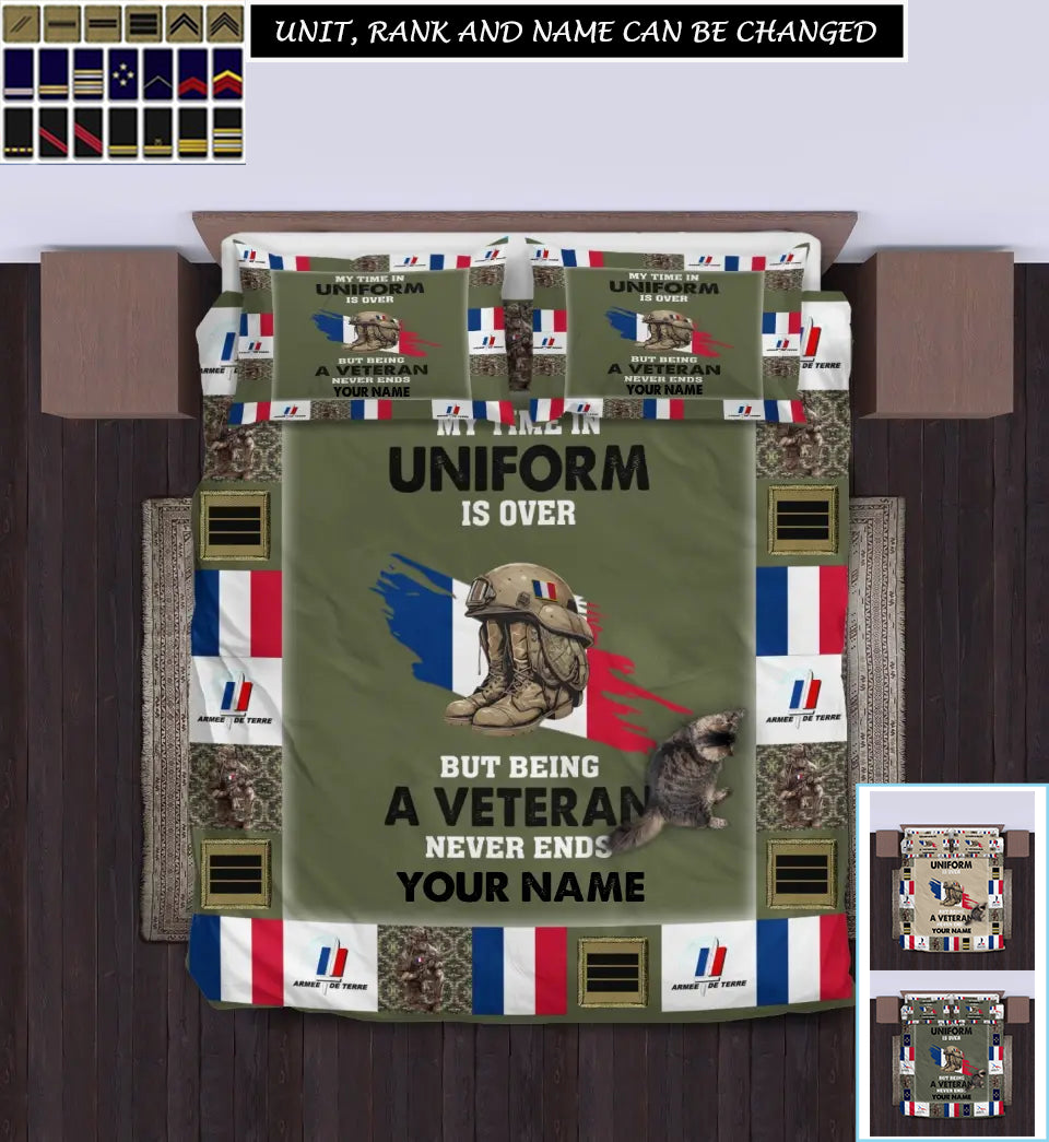 Personalized France Soldier/ Veteran Camo With Name And Rank Bedding Set - 17243712