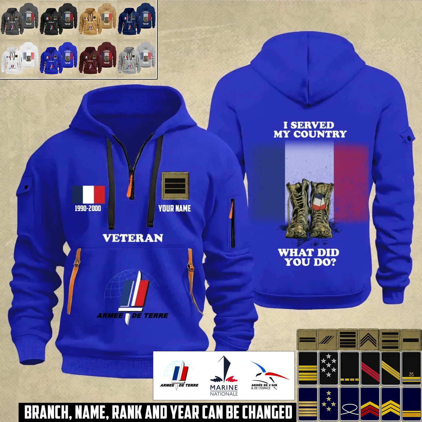 Personalized France Soldier/ Veteran With Name, Year And Rank Zip Hoodie Multicolor - 17362944