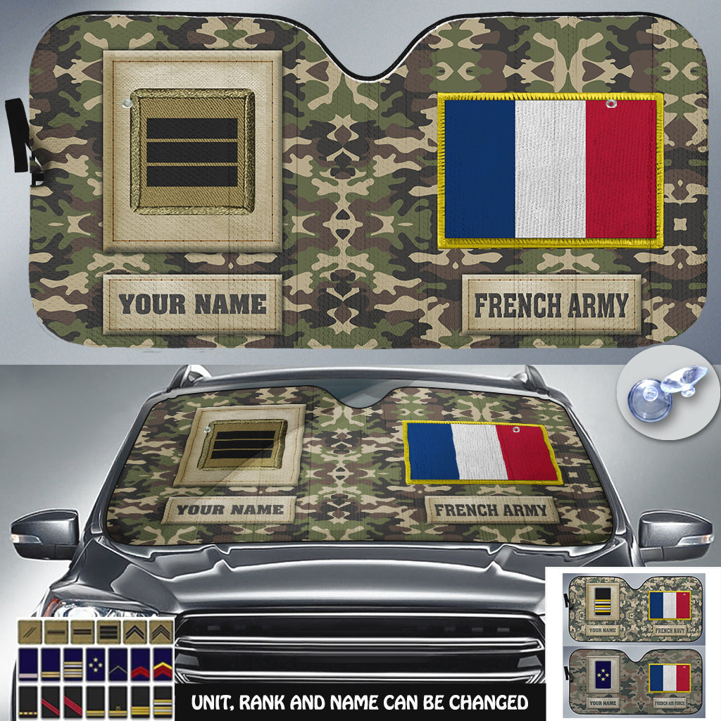 Pare-soleil de voiture personnalisé avec camouflage soldat/vétéran de la France avec nom et grade - 17230752