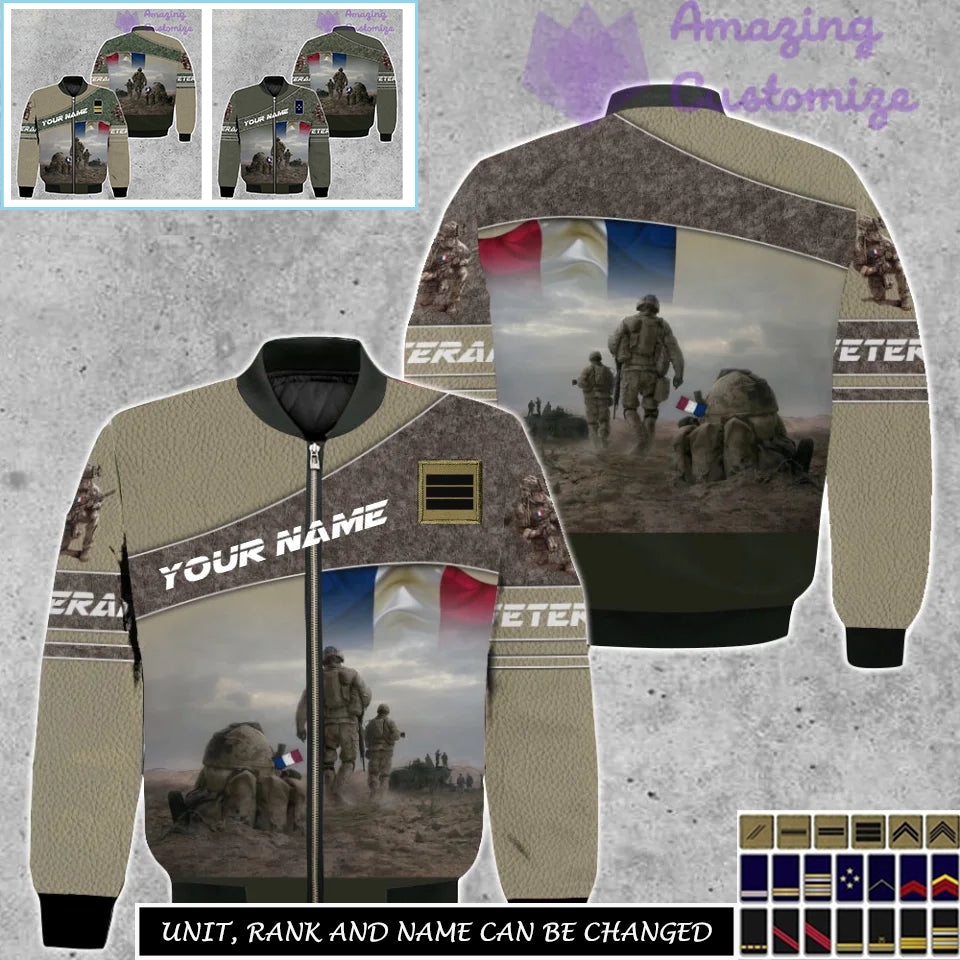 Personalized France Soldier/Veteran Camo with Name, Rank Bomber All Over Printed - 17265312