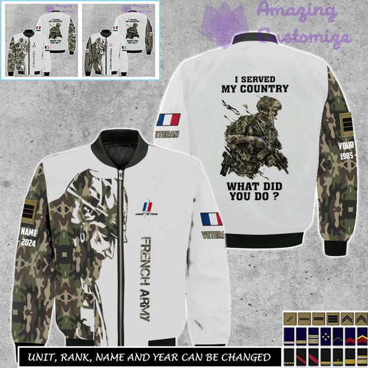 Personalized France Soldier/Veteran Camo with Name, Rank Bomber All Over Printed - 17262720