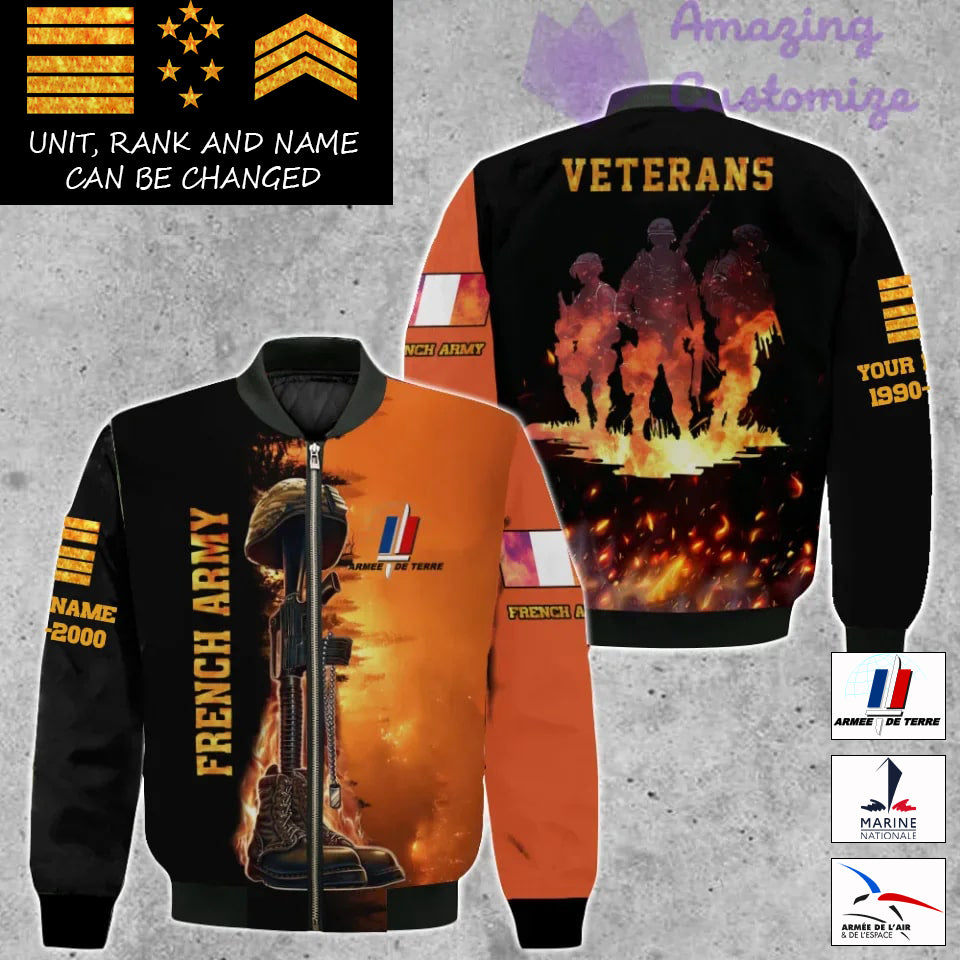 Personalized France Soldier/Veteran Camo with Name, Rank And Year Bomber All Over Printed - 17283456