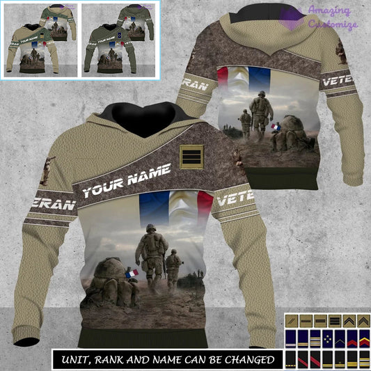 Personalisierter Kapuzenpullover mit Camouflage-Muster für französische Soldaten/Veteranen mit Namen und Rang, komplett bedruckt – 17265312