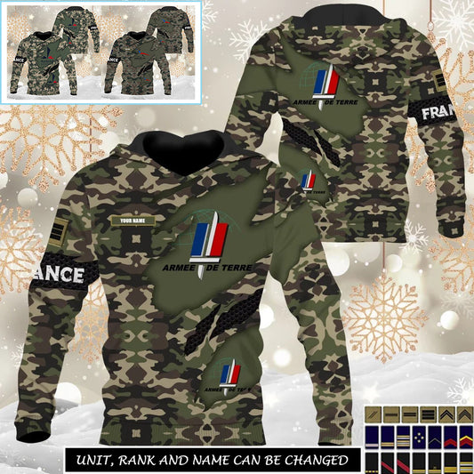 Personalized France Soldier/Veteran Camo with Name And Rank Sweater All Over Printed - 17331840