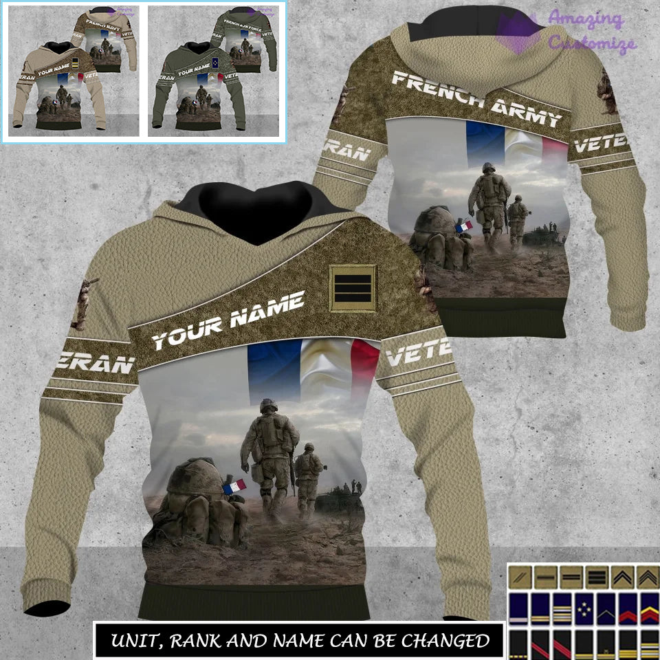 Personalized France Soldier/Veteran Camo with Name, Rank Hoodie All Over Printed - 17267904