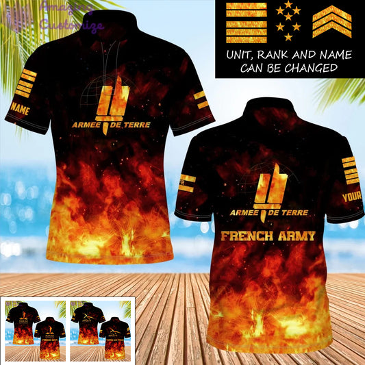 Personalized France Soldier/Veteran Camo with Name, Rank POLO All Over Printed - 17259264