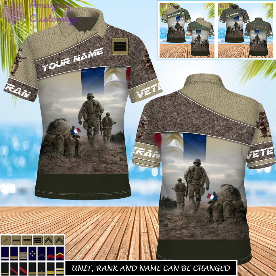 Personalisiertes französisches Soldat-/Veteranen-Tarnmuster mit Namen und Rang, Poloshirt, 3D-Druck – 17265312