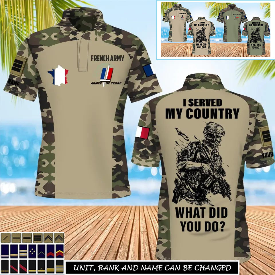 Personalisiertes französisches Soldaten-/Veteranen-Tarnmuster mit Namen und Rang, Poloshirt komplett bedruckt – 17234208