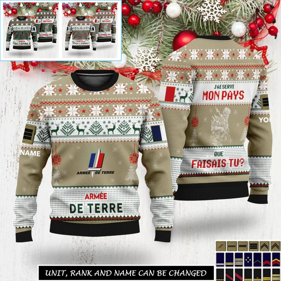 Personalized France Soldier/Veteran Camo with Name And Rank Sweater All Over Printed - 17301600