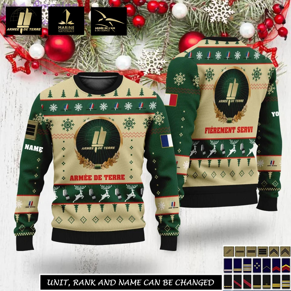 Personalized France Soldier/Veteran Camo with Name And Rank Sweater All Over Printed - 17308512