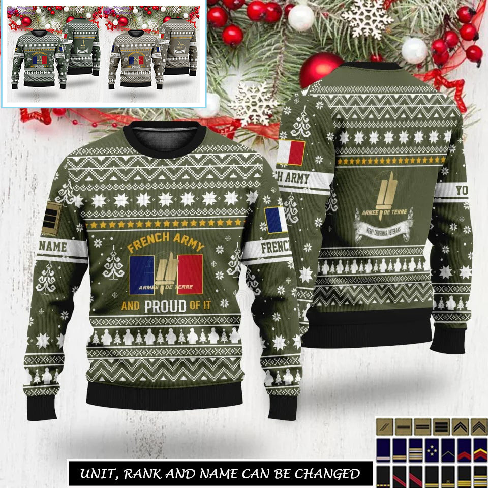 Personalized France Soldier/Veteran Camo with Rank And Name Sweater All Over Printed - 1731715201