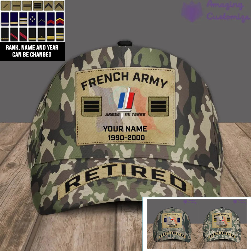 Personalisierter Rang, Jahr und Name, französischer Soldat/Veteran, Camouflage-Baseballkappe für Veteranen – 17202240