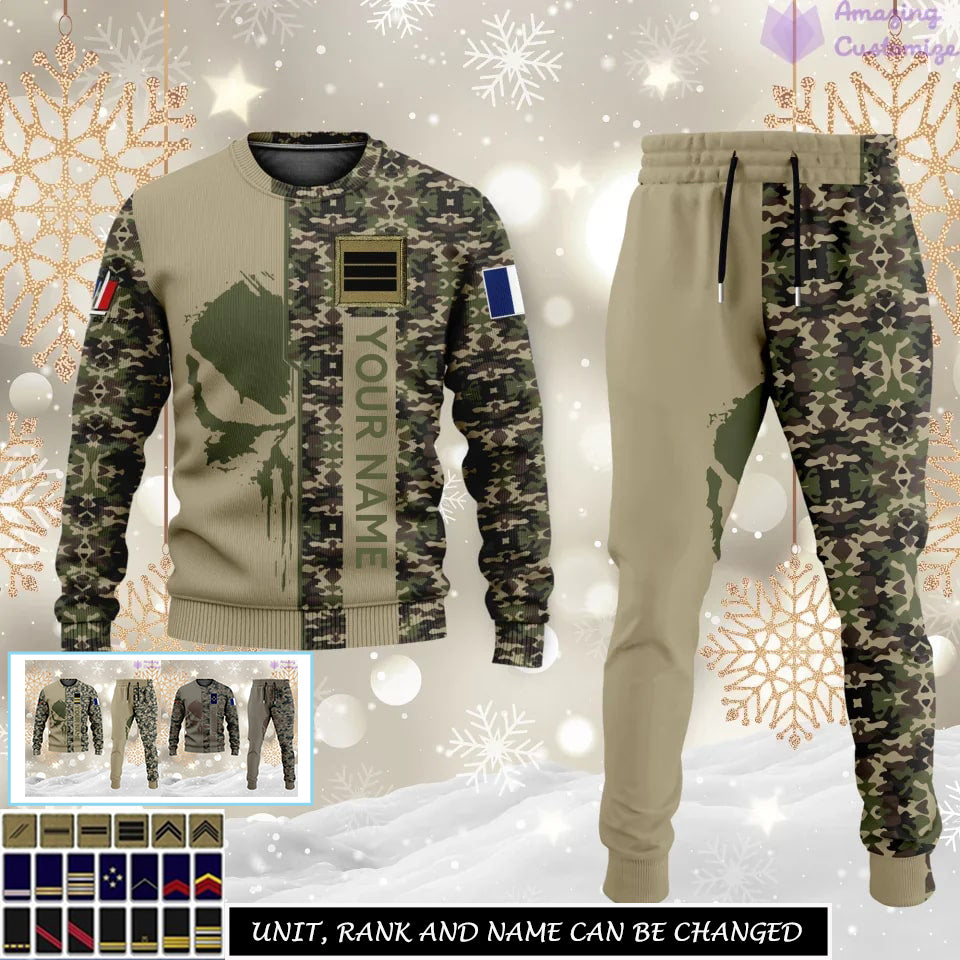 Personalized France Soldier/Veteran Camo with Rank And Name Combo Sweater + Jogger - 17152992