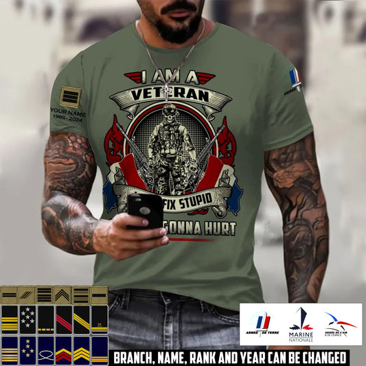 Personalized France Soldier/Veteran Camo with Name, Year and Rank T-Shirt All Over Printed - 17413056