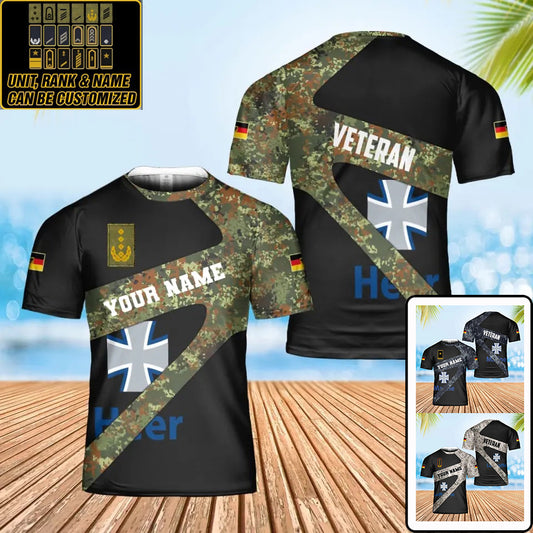 T-shirt personnalisé avec camouflage soldat/vétéran allemand avec nom et grade imprimé en 3D - 3001240001