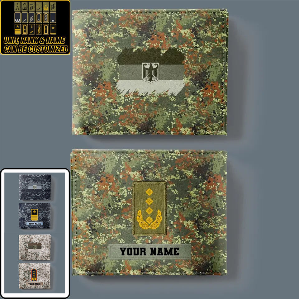 Personalisierte Brieftasche mit Camouflage-Muster für deutsche Soldaten/Veteranen mit Namen und Rang, 3D-Druck – 2501240001