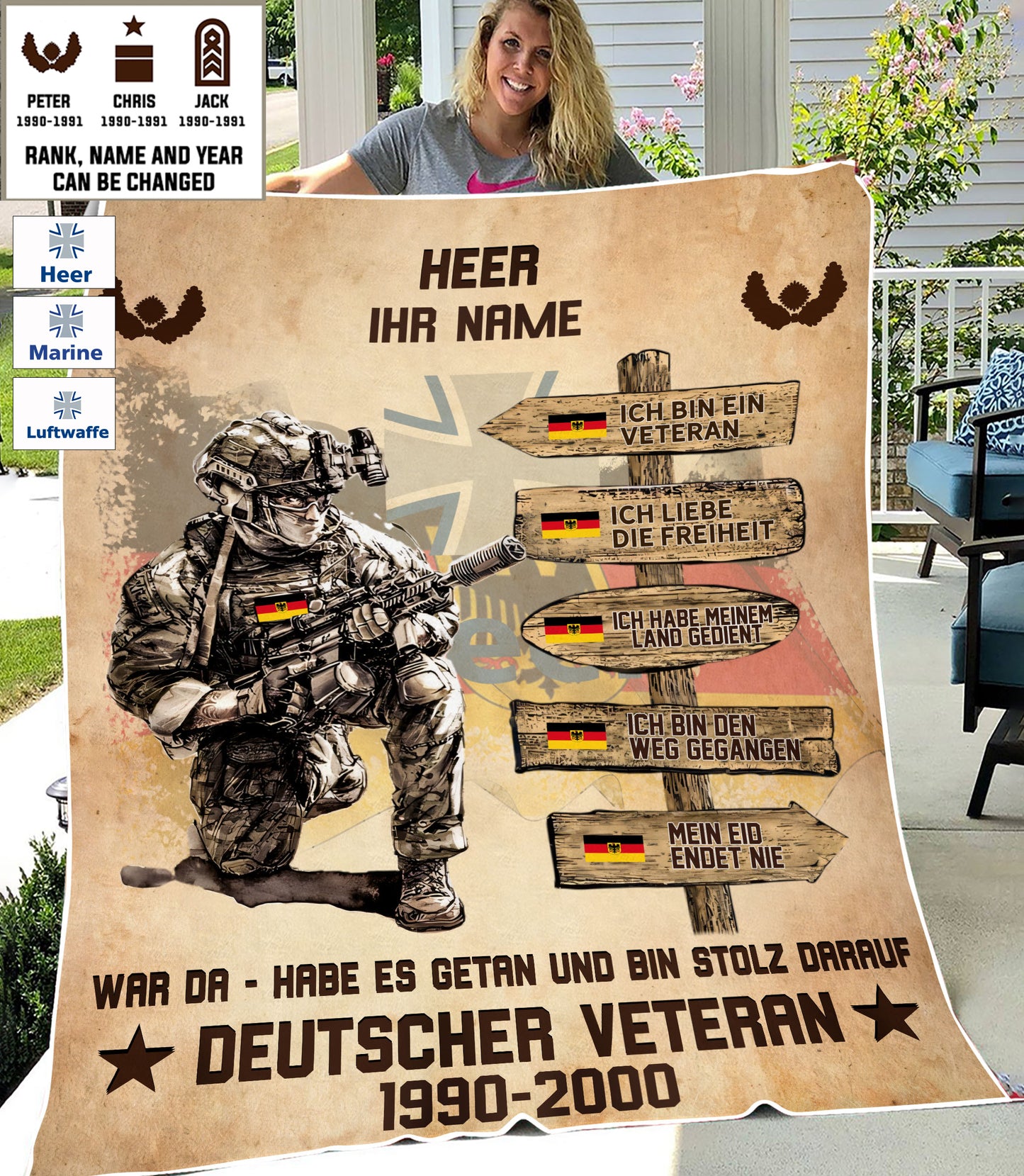 Personalized Germany Soldier/ Veteran With Name, Rank And Year Fleece Blanket 3D Printed - 1728950401