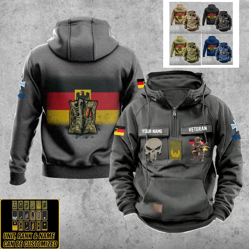 Personalisierter deutscher Soldat/Veteran mit Rang und Namen, Vintage-Kapuzenpullover, komplett bedruckt – 17203968